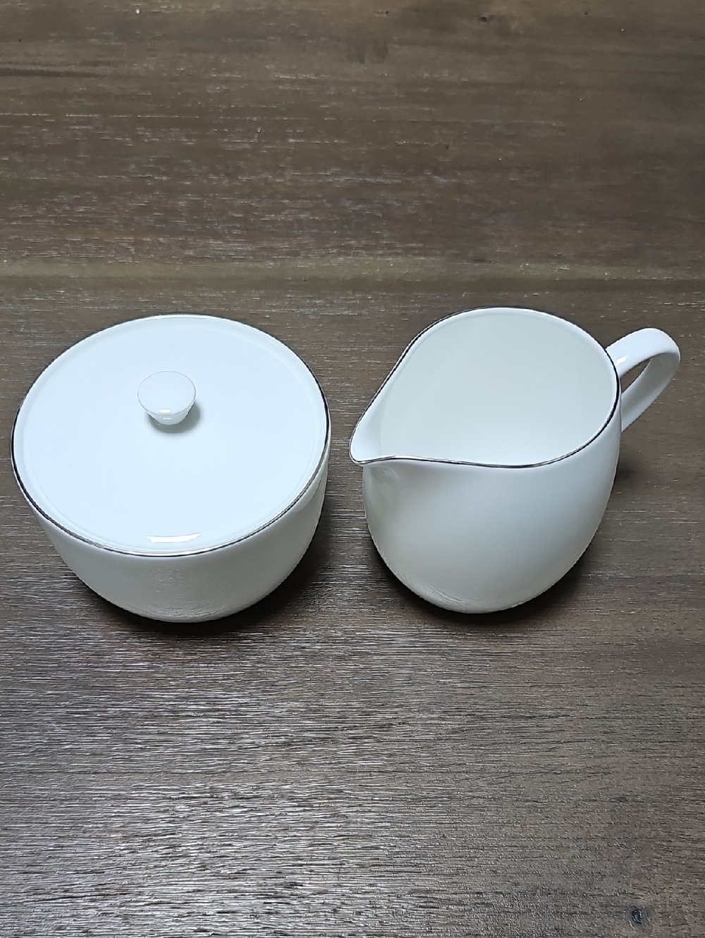 Crate & Barrel  Sugar Bowl & Creamer Set with Silver Rim